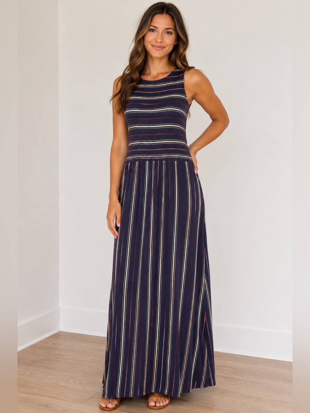 Navy Blue Striped Dress